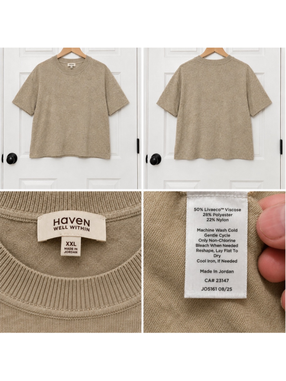 Haven Well Within Women’s XXL Beige Knit Short Sleeve Top Livaeco Viscose - Picture 6 of 8